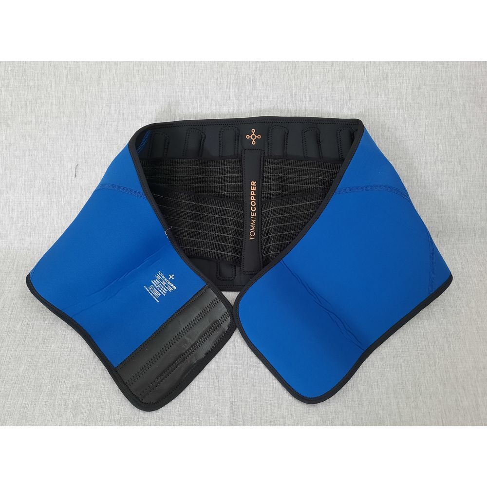 Tommie Copper Men's S/M Black/Blue Padded Adjustable Back Compression Back Brace